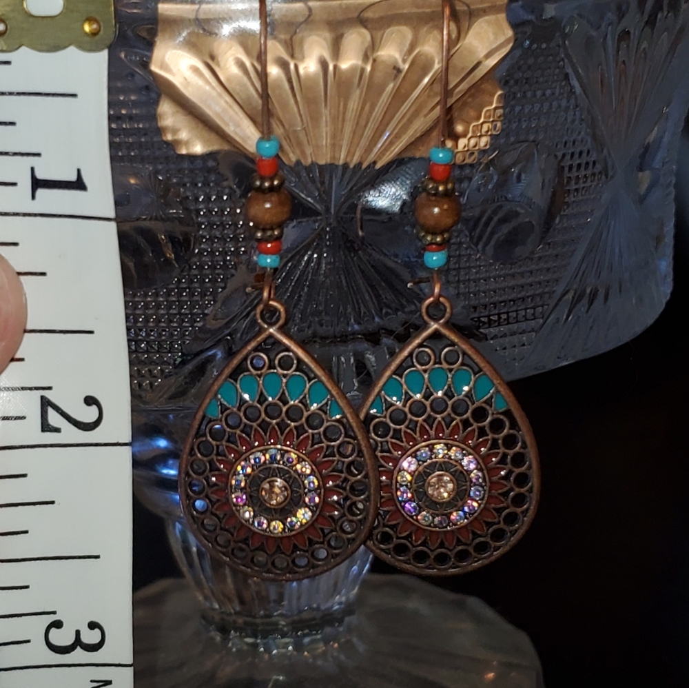Copper tone bohemian dangle earrings